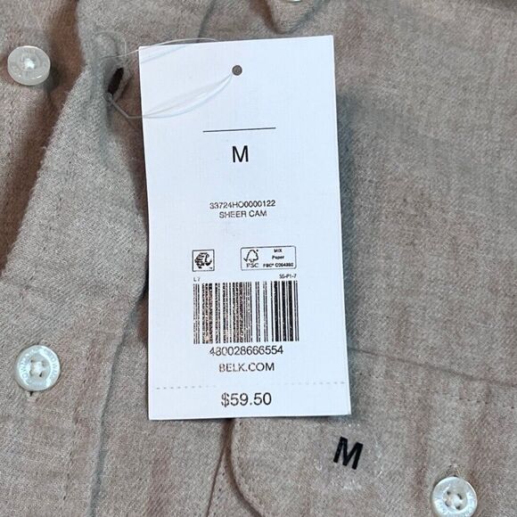 Crown & Ivy Shirt Mens Medium Beige Cozy Cotton Flannel Preppy Button Up Top - Picture 8 of 9